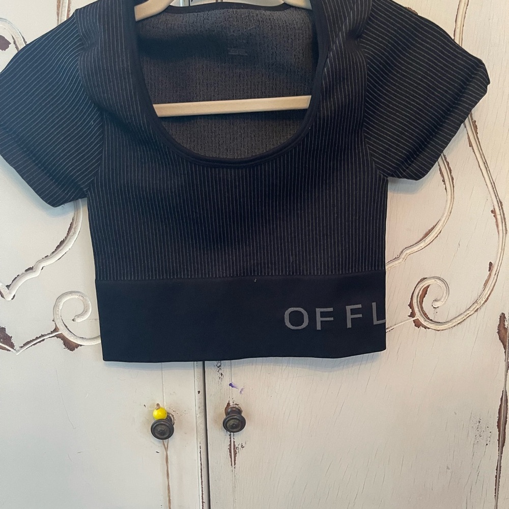 Aerie Offline Black Ribbed Crop Top Athletic Small
